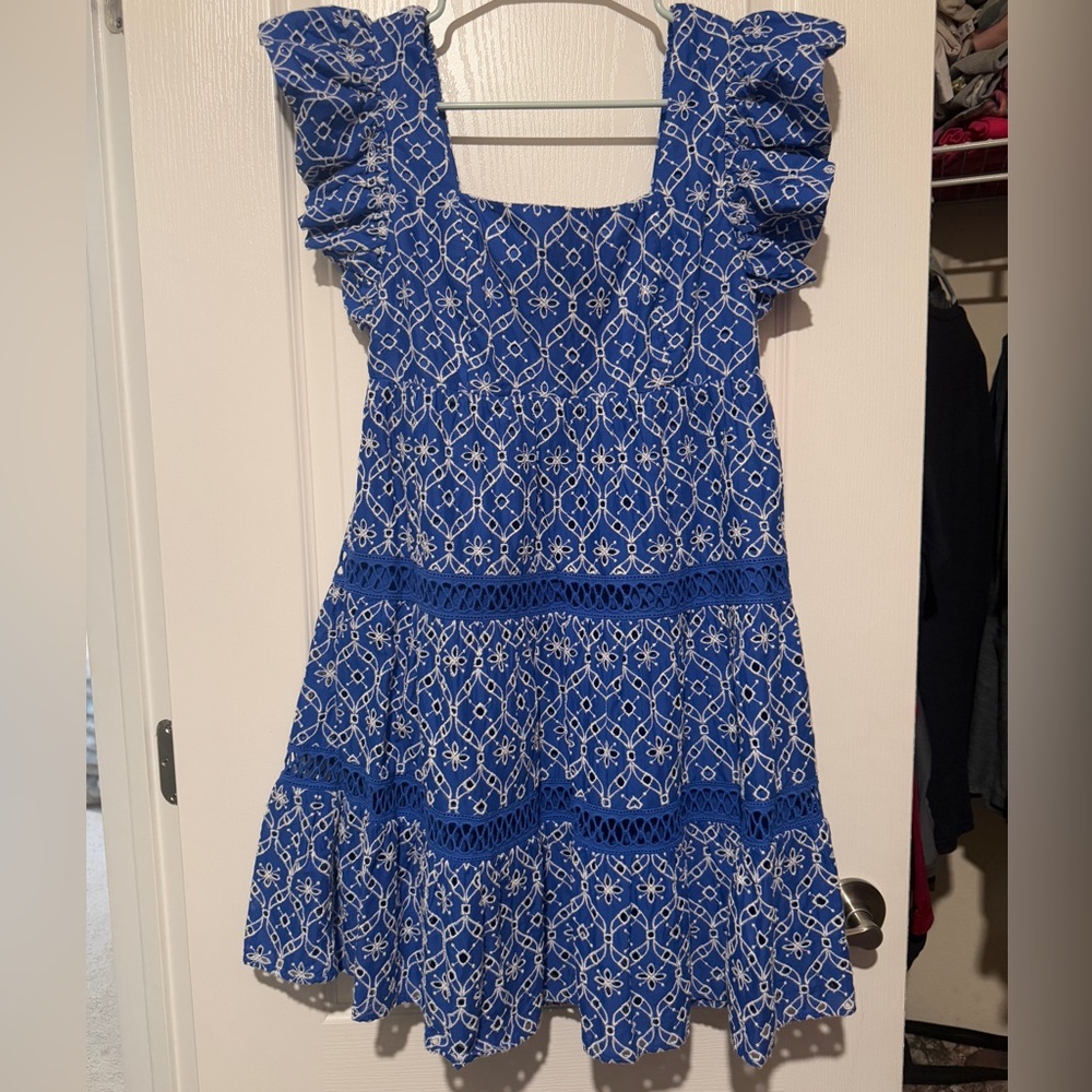 NWT blue grotto flutter eyelet dress